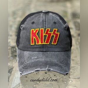NWT Hot! KISS Rock & Roll Handmade Vintage Look Crystal Bling Ball Cap